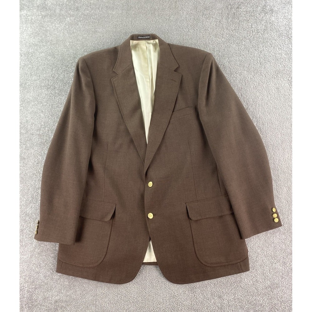 Stafford Blazer 48 XT Brown Wool Gold Buttons University Logo Premium Sport Coat